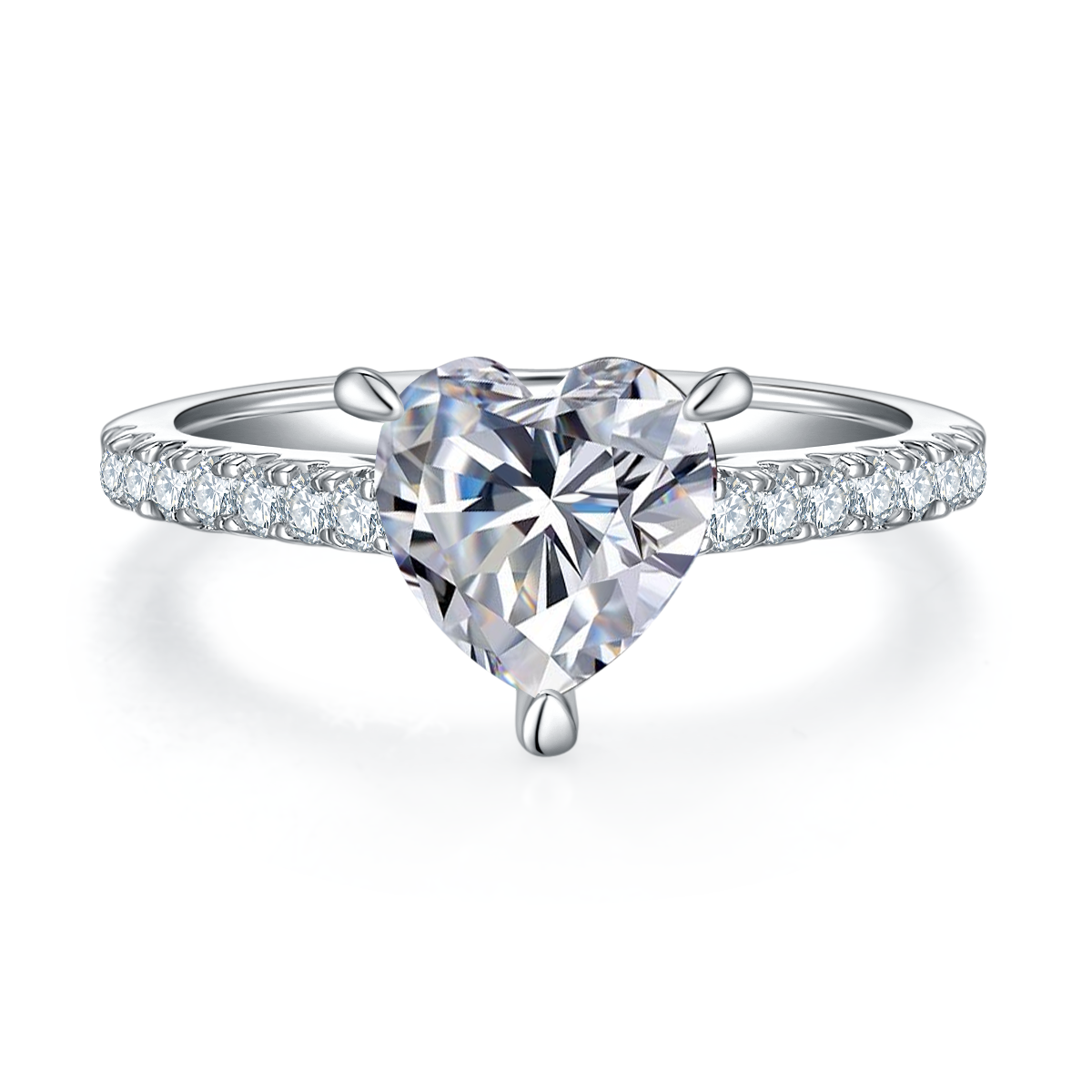 Micro set heart-shaped S925 silver plated white gold moissanite diamond women's ring 2.0 carats D-grade